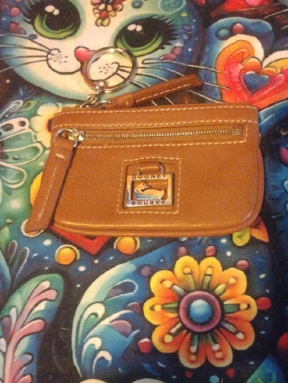 Dooney & Bourke Tan Leather Key Pouch with Wrist Strap